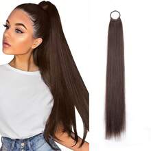 Long Straight Ponytail Extension 24Inch Ponytail Hair Extensions Synthetic Hair On Elastic Band Hairpiece