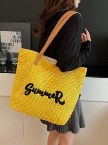 1 pieza Bolso de tela tejido de diseño recién lanzado, adecuado para ir al trabajo, viajar, salidas diarias, vuelta al colegio de estudiantes, regalo para una cita, minimalista y elegante, de gran capacidad y versátil para llevar al hombro o en la mano para damas