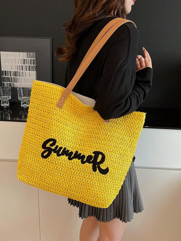 1 pieza Bolso de tela tejido de diseño recién lanzado, adecuado para ir al trabajo, viajar, salidas diarias, vuelta al colegio de estudiantes, regalo para una cita, minimalista y elegante, de gran capacidad y versátil para llevar al hombro o en la mano para damas