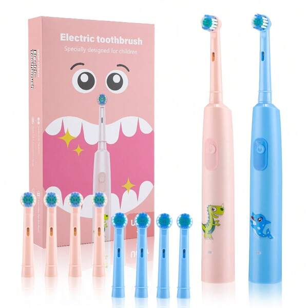 Children Electric Toothbrush, Mini Cute Soft Bristles Teeth Brush With Timer, Round Rotating Head Cartoon Cleaning Toothbrush,USB Rechargeable Teeth Brush With 3 Cleaning Modes For Kids Aged 3 And Above