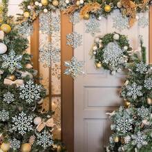 36 adornos de copos de nieve blancos de Navidad de plástico con diamantina para decoración de árbol de Navidad de invierno, varios tamaños, para manualidades - Brillo - Ver 9