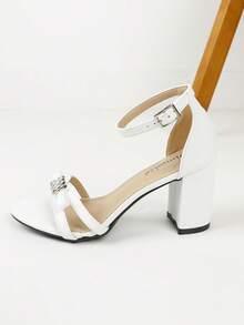 Timesize 女士水钻扣凉鞋，白色正式高跟凉鞋，工作鞋，婚礼新娘鞋，夏季办公室鞋，低跟凉鞋，新品 - 白色 - 查看 7