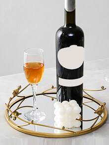 1pc Golden Round Glass Tray, Mirror Jewelry Tray, Perfume Tray, Mirror Vanity Tray, Dresser Tray Ornate Tray Metal Decorative Tray Perfume Organizer Makeup Tray For Vanity Dresser, For Home Room Living Room Office Decor