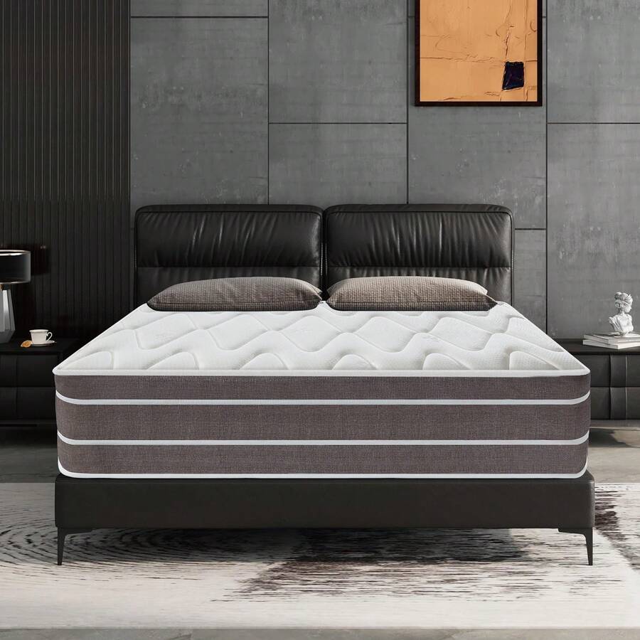 Colchón Viscoelástico 140x190 cm, Firmeza H3, 9 Zonas Muelles Ensacados, Lujo, Antiácaros, Hipoalergénico, Altura 30cm - Café integral - Ver 1