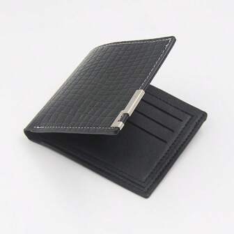1pc Black Bifold Men's Business Wallet Multi Card Slots Foldable Casual Carry Fit For Driver's License Multi-Function Plaid Short Wallet For Men Wallet Mini Wallet Purse Wallet Men Wallet Leather Small Wallet