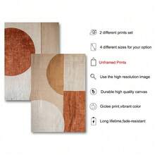 两套无框几何抽象形状墙面艺术海报帆布印刷赤陶米色侘寂抽象日本艺术画，适用于宿舍、公寓、卧室、客厅、现代家居装饰 - 彩色 - 查看 7