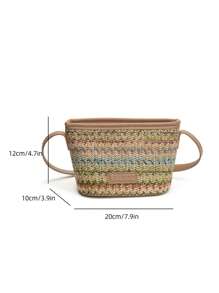 Bolso de cubo de estilo callejero y vacacional tejido de colores, bolso versátil para el hombro para mujeres