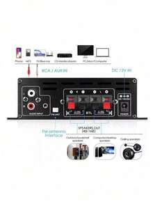 12v Amplificador De Potencia 800w Bluetooth Usb 2 Canales Color Negro - Negro - Ver 4