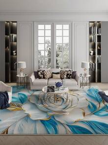 1Pc 3D Blue Rose Pattern Farman Velvet Area Rug With Silicone Bottom Non Slip And Stays In Place Polyester Rug For Porch Living Room Bedroom Terrace Balcony Home Decor Housewarming Gift Outdoor Carpet Back To School - Blue - View 5