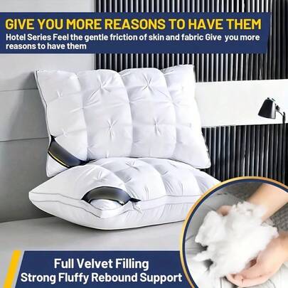 2 PCS Luxury 5-Star Hotel Quality Pillow, 800g Weight, 48x74 Cm, White Satin Finish, Machine Washable, Non-Collapse High Pillow Core, Deep Sleep, All Seasons