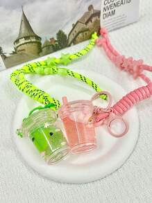 THE POWERPUFF GIRLS Fashionable & Versatile Cartoon Policewoman Milk Tea Cup Liquid Quicksand Keychain, Delicate Acrylic Key Ring Charm Pendant
