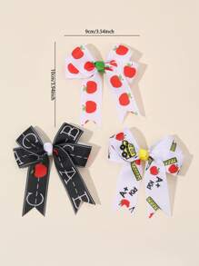 2pcs Back To School Hair Bows For Students Apple Pencil School Bus Letters Pattern Bow Hair Clips White Black Grosgrain Ribbon Bow Alligator Clips Cute Apple Pencil School Bus Letters Printed Bow Hair Clips Adorable Back To School Bow Barrettes For First Day Of School Teens Hair Accessories