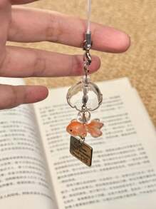 2pcs Dreamlike Goldfish Wind Chime Beaded Ornament, Small Fish Bead Decorative Hanging Accessory, Suitable For Bedroom, Yard, Garden, Phone, Bag Decoration