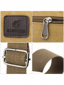 Men's Canvas Shoulder Bag Small Crossbody Messenger Purse Zip Pocket With Adjustable Strap - Khaki - View 5