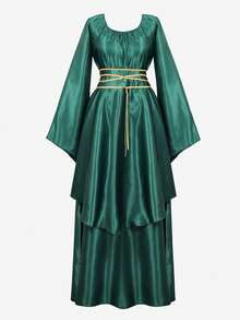 Renaissance Dress Women  Medieval Faire Costumes Halloween Cosplay Over Dress Retro Gown Long Dress - 墨綠色 - 查看 2