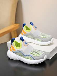 Children's Lightweight Sport Shoes, One Touch Slip-On Design, Breathable & Comfortable, Shock-Absorbing Toe Cap, Suitable For Casual, Sports, Daily Wear, Spring/Autumn