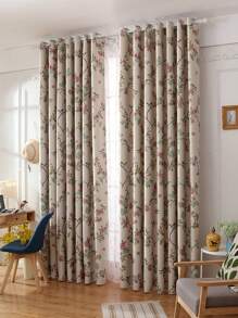 1pc Magpie Flower Printed Blackout Curtain, Chinese Countryside Style 100% Polyester, Suitable For Living Room, Bedroom