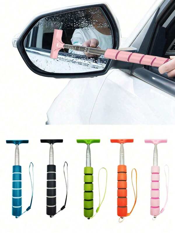 1pc Retractable Car Side Mirror Rubber Scraper, Extendable Car Rearview Mirror Wiper, Portable Car Glass Cleaner With Telescopic Handle, 8.2 Inches (21cm) To 38.6 Inches (98cm) Max