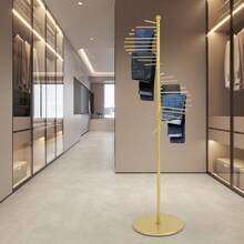 OUKANING Gold Retail Display Tie & Scarf Rack, Belt Hanger & Pants Rack Towel Organizer Hanging Bar, Floor Standing Tie Rack Scarves Rack Necktie Holder For Home Clothing Store Commercial - 金色 - 查看 3