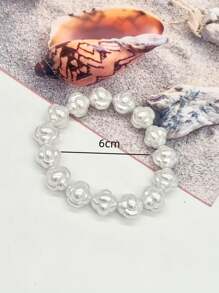 6pcs Fashion Charm Teenage Ocean Series Conch Shell Starfish Faux Pearl Beaded Bracelet, Multilayer Elastic Rope Elegant Bracelet Accessories