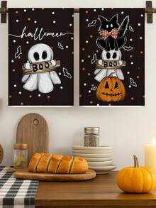 Set de 2 toallas de cocina de Halloween, toallas suaves para platos, toallas de mano absorbentes para té, toallas de té de secado rápido para lavar platos, decoraciones de Halloween, decoración de cocina de Halloween, decoración del comedor, paños de cocina para hornear y cocinar, paños de limpieza, suministros de Halloween, suministros de cocina, decoración del hogar