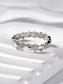1pc Exquisite Simple Heart Zirconia Silver Women's Ring,Hollowed Out Star And Clover Decorative Rings,Summer Fashion Accessories For Daily,Stacking,Vacation,Wedding,Party,Valentine's Day Gift,Elegant Jewelry Gift.
