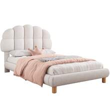 90x200cm Single Bed, Children's Bed, Youth Bed, Upholstered Bed, Wooden Slatted Frame, Circular Fleece, White - White - View 11