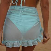 Women's Fashion Short Swimsuit Cover Up Summer Sarong Beach Wrap Skirt Swimwear Casual Ruffle Hem Bikini Cover Up For Ladies And Girls - 綠色 - 查看 3