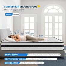 Matelas Confort 140x190 cm [26cm] | Certifié Oeko-Tex® | Mousse Mémoire+ Ressorts Ensachés | Anti-Acarien | Sommeil Réparateur | - Noir et Blanc - Voir 5