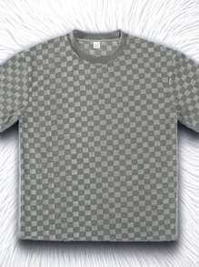 Men's Sports Suit Summer New Korean High Street Jacquard Plaid T-Shirt Shorts Two-Piece Set Male Casual Retro Loose O-Neck Top  Plaid    Spring/Fall  Summer    Regular Fit    Drawstring  Pocket