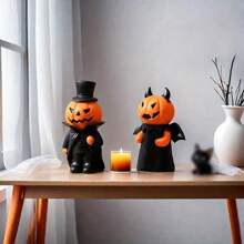 3 pièces Décoration créative d'ornement en résine de citrouille démon d'Halloween, statuette de sorcière de citrouille de bureau pour la décoration de la pièce. Décorations d'Halloween, fête de vacances d'Halloween, décoration d'automne, cadeaux pour les gens.