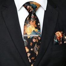 1 件/2 件/3 件男士经典 8 厘米（3.15 英寸）花卉印花领带，纤薄缎面真丝领带，红色花卉图案领带组合套装，配有口袋巾和领带夹，是送给男士的绝佳礼物，适合婚礼、约会、正式晚宴、派对情人节男士领带 - 紅色 - 查看 8