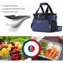 Local Shipping-Femuar Reusable Lunch Box For Men/Women - Insulated Lunch Bag Leakproof Lunchbox For Work Office Picnic Beach - Freezable Lunch Cooler Bag With Adjustable Shoulder Strap - Black - 04-藍色 - 查看 4