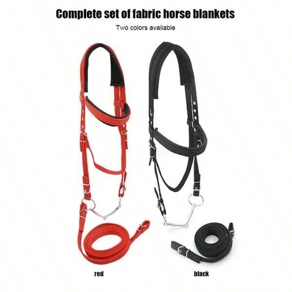 Juego de 3 piezas de equipamiento equino profesional que incluye: cabezada de caballo, bocado ajustable + traílla, equipo de entrenamiento de caballos, accesorios ecuestres, riendas de ajuste para carreras, bocado, rienda, equipo de montar resistente a la abrasión y antideslizante