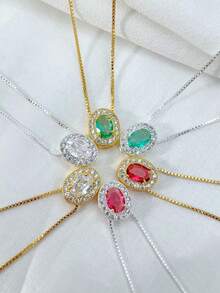 WOMEN'S NECKLACE IN OVEAL MICRO-ZIRCONIA PLATED IN 18K GOLD SILVER. - Màu xanh Bạc hà - Xem 6