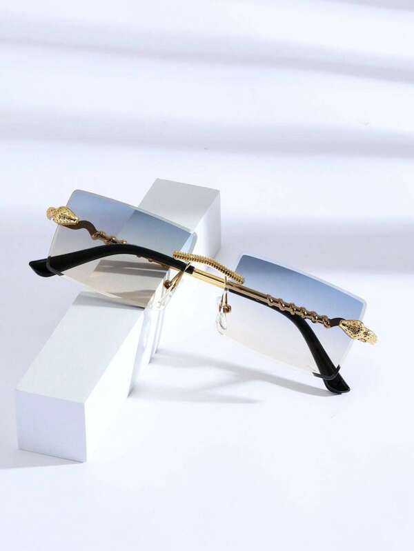 1pc Unisex Diamond Cut Geometric Snake Head Shaped Frameless Metal Fashion Glasses, Suitable For Outdoor Travel
