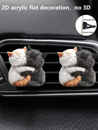 1/2 件可爱抱抱猫狗汽车空气清新剂出风口夹，2D 亚克力平板车内装饰，香氛空气净化器