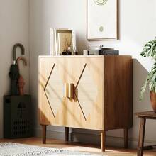 Dining Sideboard With Storage, Rattan Decorative Double Door Storage Cabinets, Sideboards And Decorative Cabins For Living Room, Dining Room, Foyer, Kitchen  Buffet Cabinet With Storage, Sideboard With 2 Woven Rattan Doors, Adjustable Shelves & Sturdy Wood Feet, Particle Board Entryway Cabinet For Living Room, Kitchen, Entryway - Tự nhiên - Xem 5