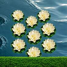 12/8 Stücke künstliche schwimmende Lotus Blumen - realistische weiße & grüne Plastik Lotus Blumen für Heim Dekoration, Aquarium, Hochzeiten, Weihnachten, Valentinstag - ohne Stromversorgung, ohne Behälter, künstliche Outdoor Blumen