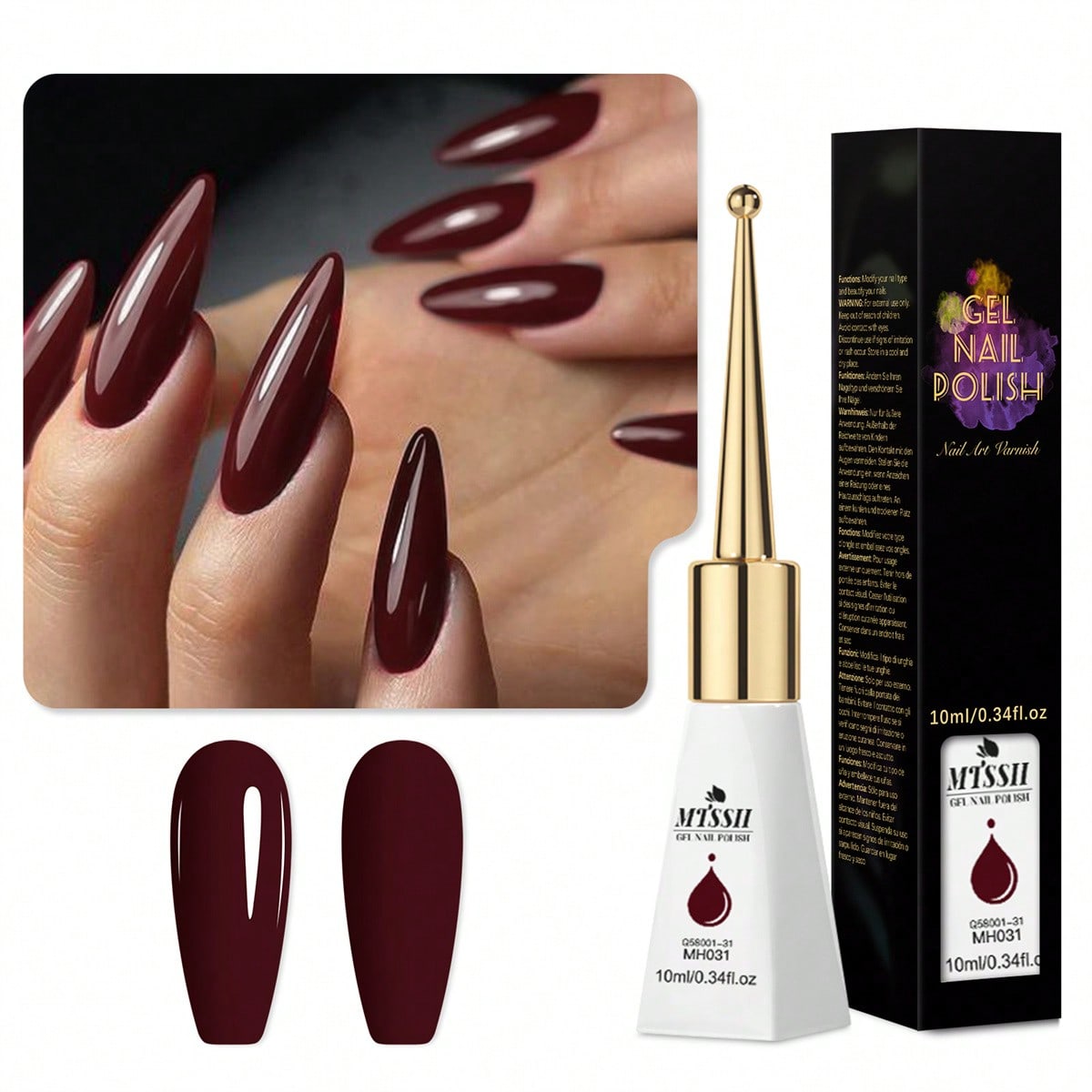 Shein Red 1Pc 10Ml Burgundy Gel Nail Polish, Long-Lasting, Lead-Free, Semi-Permanent Soak-Off Uv Gel Nail Polish, Suitable For Summer Nail Art, Nail Art Gel, With Packaging Box, Applicable For Salon And Home Diy Nail Supplies