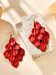 2 pièces Boucles d'oreilles mode et exagérées haut de gamme à pétales avec franges, boucles d'oreilles à fleurs et feuilles avec peinture nacrée, convenant pour les vacances au bord de