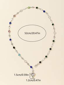 1pc Color Changing Glass Heart Pendant Boho Long Necklace, Shiny Sparkly Sexy Deep V Decor Necklace For Daily Wear, Dates, Parties, Holidays, Anniversaries, Birthdays, Elegant Chic Minimalist Luxury Fashion Gift