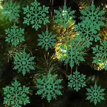 36 adornos de copos de nieve blancos de Navidad de plástico con diamantina para decoración de árbol de Navidad de invierno, varios tamaños, para manualidades - verde - Ver 2