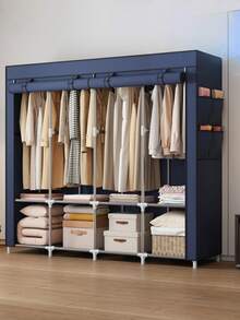 1pc Simple Wardrobe For Rental, Multi-Functional Dust-Proof Home Economic Storage Cabinet With Hanging Garment Area