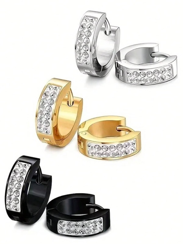1 paire d'épingles d'oreilles en acier inoxydable - boucles d'oreilles circulaires pour femmes et hommes - style crochet - accessoires de piercing avec diamants