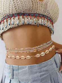 Set de 6 cadenas de cintura de metal con cuentas de turquesa vintage de estilo bohemio para mujeres de talla grande, decoradas con conchas de estrella de mar, estilo marino orgánico para verano y playa, accesorio de joyería para mujeres y niñas que puede combinarse con pantalones o faldas, ideal para San Valentín, Halloween y vacaciones