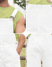 Overalls Men Jean Shorts Jumpsuit Work Bibs Coveralls With Zipper, Men's - 白色 - 查看 7