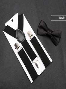 Men's Collar Accessory Set Solid Color Bow Tie And Suspenders For Men: Solid Color Y Back Suspenders And Self-Tying Bow Tie - Suitable For Wedding Attire, Lunar New Year, Valentine's Day Gifts And Everyday Wear