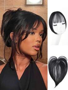 12 英寸黑色发饰 女士长层发饰 合成假发 带刘海的假发 适合稀疏头发的女性 带亮点的纤维假发 女士发夹式刘海假发 适合女孩节日发型 - 彩色 - 查看 9