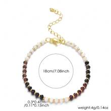 1pc Casual Adjustable Gemstone Beaded Bracelet With Natural Sunstone, Moonstone And Aquamarine, Suitable For Women Everyday And Holiday Wear